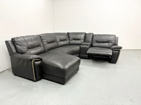 Black Leather Manual Recliner Corner Chaise Sofa With Cup Holders - Image 4