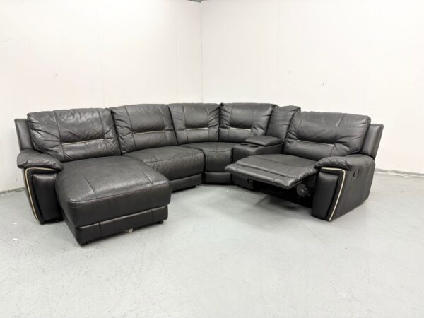 Black Leather Manual Recliner Corner Chaise Sofa With Cup Holders - Image 3