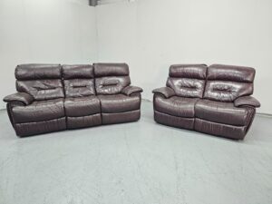 Full Leather 3 Electric Recliner and 2 Seater Manual Recliner Sofas