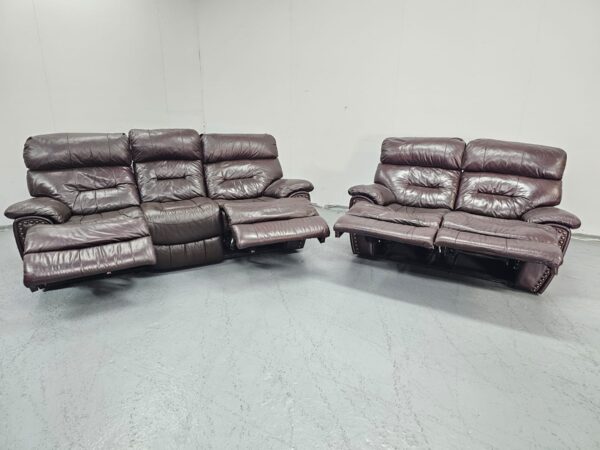 Full Leather 3 Electric Recliner and 2 Seater Manual Recliner Sofas - Image 5