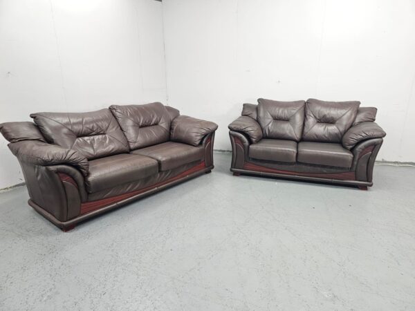 Italian Full Leather Brown 3 and 2 Seater Sofas - Image 2