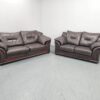 Italian Full Leather Brown 3 and 2 Seater Sofas - Image 3
