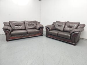 Italian Full Leather Brown 3 and 2 Seater Sofas