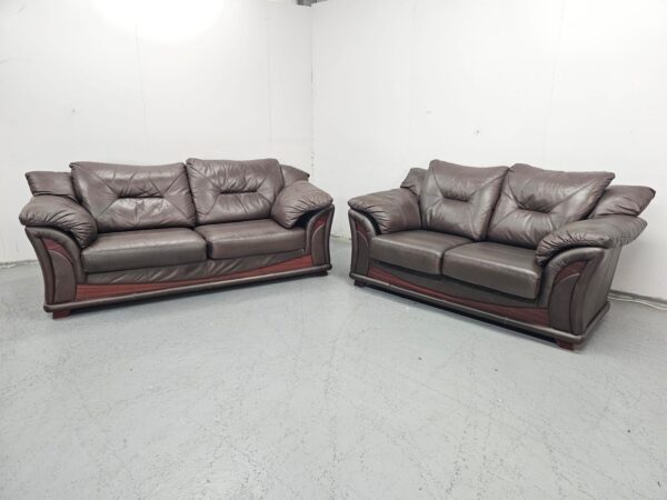 Italian Full Leather Brown 3 and 2 Seater Sofas