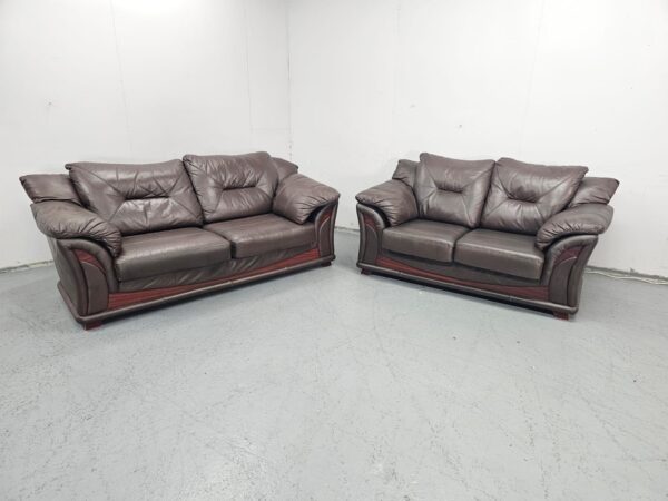 Italian Full Leather Brown 3 and 2 Seater Sofas - Image 3