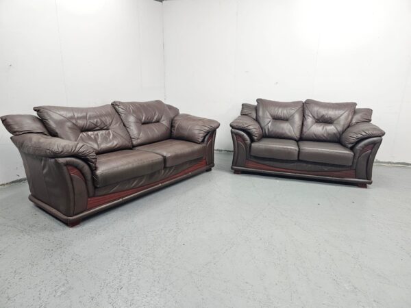 Italian Full Leather Brown 3 and 2 Seater Sofas - Image 4