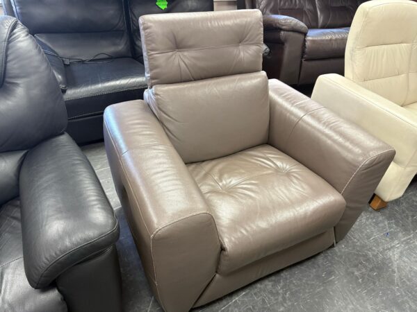 Oak Furniture Village Grey Leather Manual Recliner Chair with Adjustable Headrest - Image 4