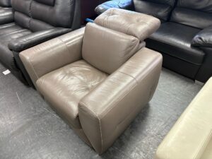 Oak Furniture Village Grey Leather Manual Recliner Chair with Adjustable Headrest