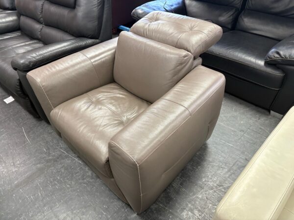 Oak Furniture Village Grey Leather Manual Recliner Chair with Adjustable Headrest