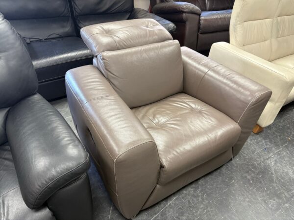 Oak Furniture Village Grey Leather Manual Recliner Chair with Adjustable Headrest - Image 3