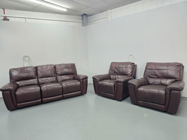 Brown Leather 3 Piece Suite Manual Recliner Sofa and Chairs