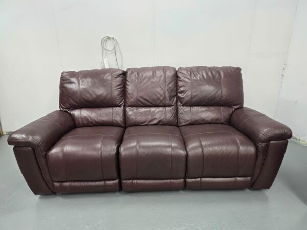 Brown Leather 3 Piece Suite Manual Recliner Sofa and Chairs - Image 4
