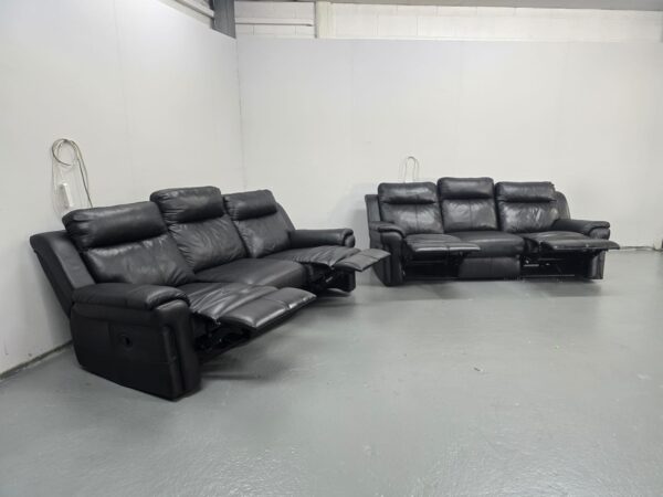 Black Leather 3 and 3 Seater Manual Recliner Sofas - Image 6