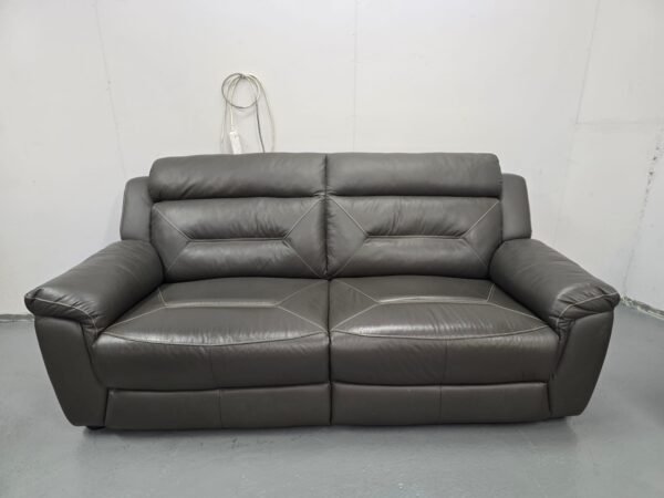 Ex Display Grey Leather 3 Seater Static and 2 Seater Manual Recliner Sofas - Image 4