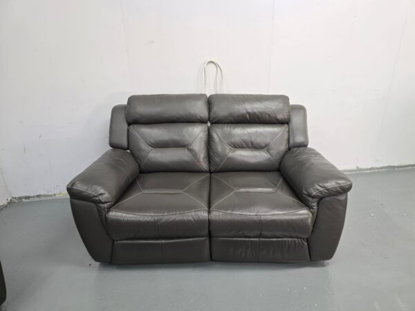 Ex Display Grey Leather 3 Seater Static and 2 Seater Manual Recliner Sofas - Image 5