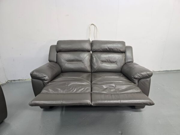 Ex Display Grey Leather 3 Seater Static and 2 Seater Manual Recliner Sofas - Image 7