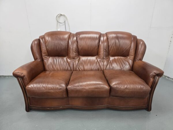 Italian Leather 3 Seater Static Sofa - Image 2