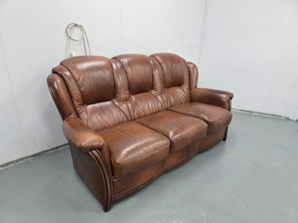 Italian Leather 3 Seater Static Sofa - Image 3
