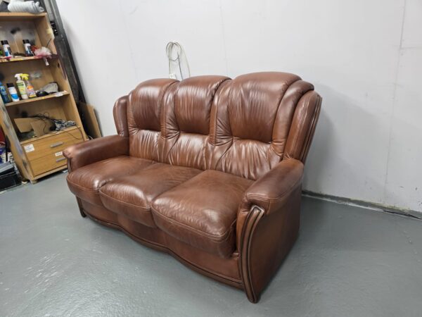 Italian Leather 3 Seater Static Sofa - Image 4