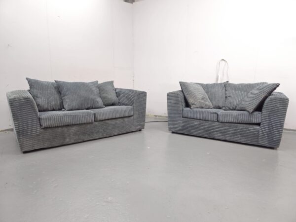 Grey Corded 3 and 2 Seater Sofas - Image 2