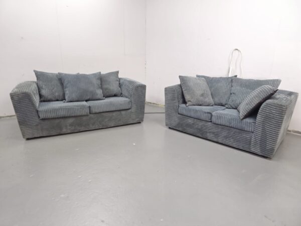 Grey Corded 3 and 2 Seater Sofas - Image 3