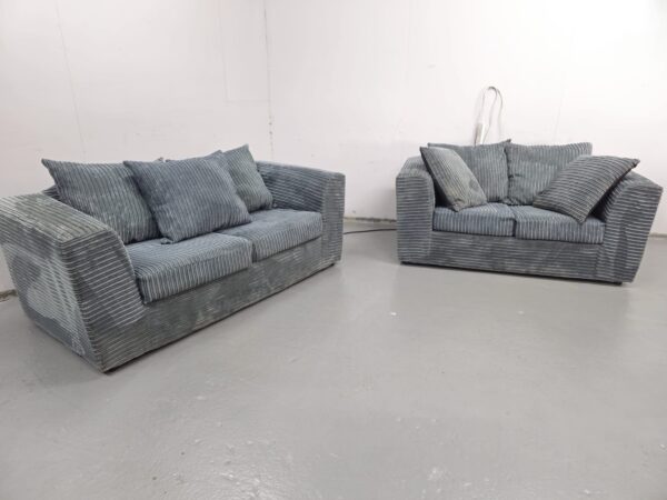 Grey Corded 3 and 2 Seater Sofas - Image 4