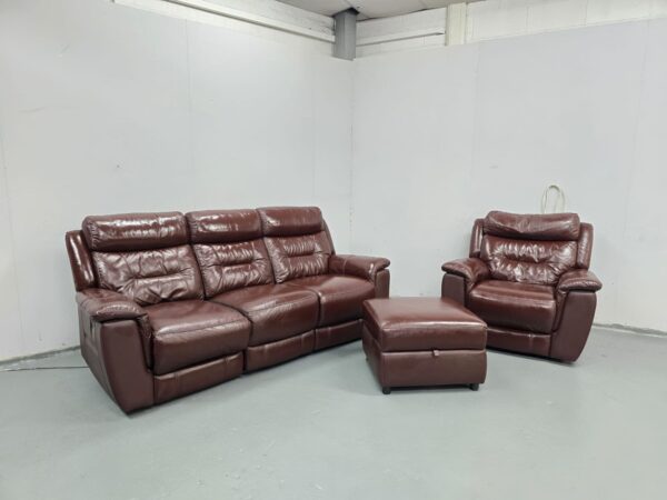 Brown Leather 3 and 1 Seater Manual Recliner Sofa and Chair with Footstool - Image 2
