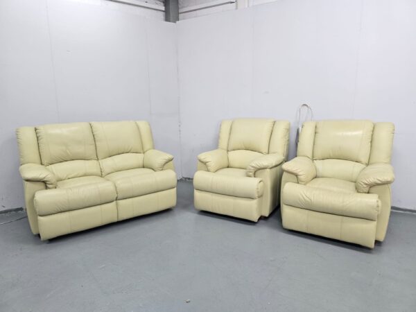 Cream Leather 3 Piece Suite Static Sofa and Chairs