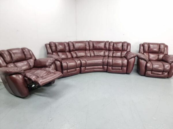 Lazyboy Oxblood Leather Curve Static Corner Sofa and Recliner Chair with Static Chair - Image 6