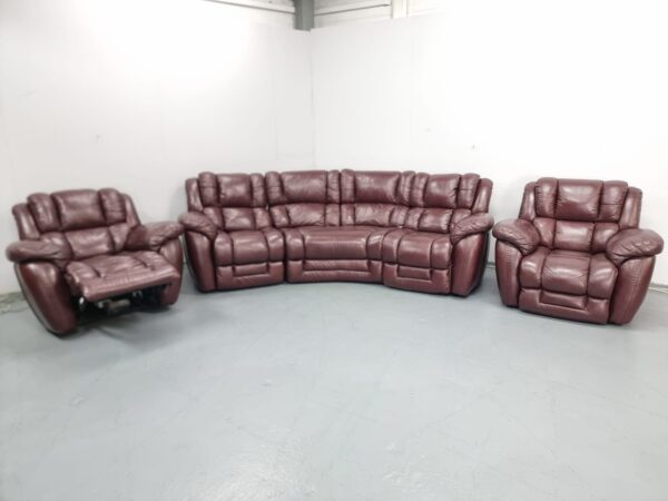 Lazyboy Oxblood Leather Curve Static Corner Sofa and Recliner Chair with Static Chair - Image 7